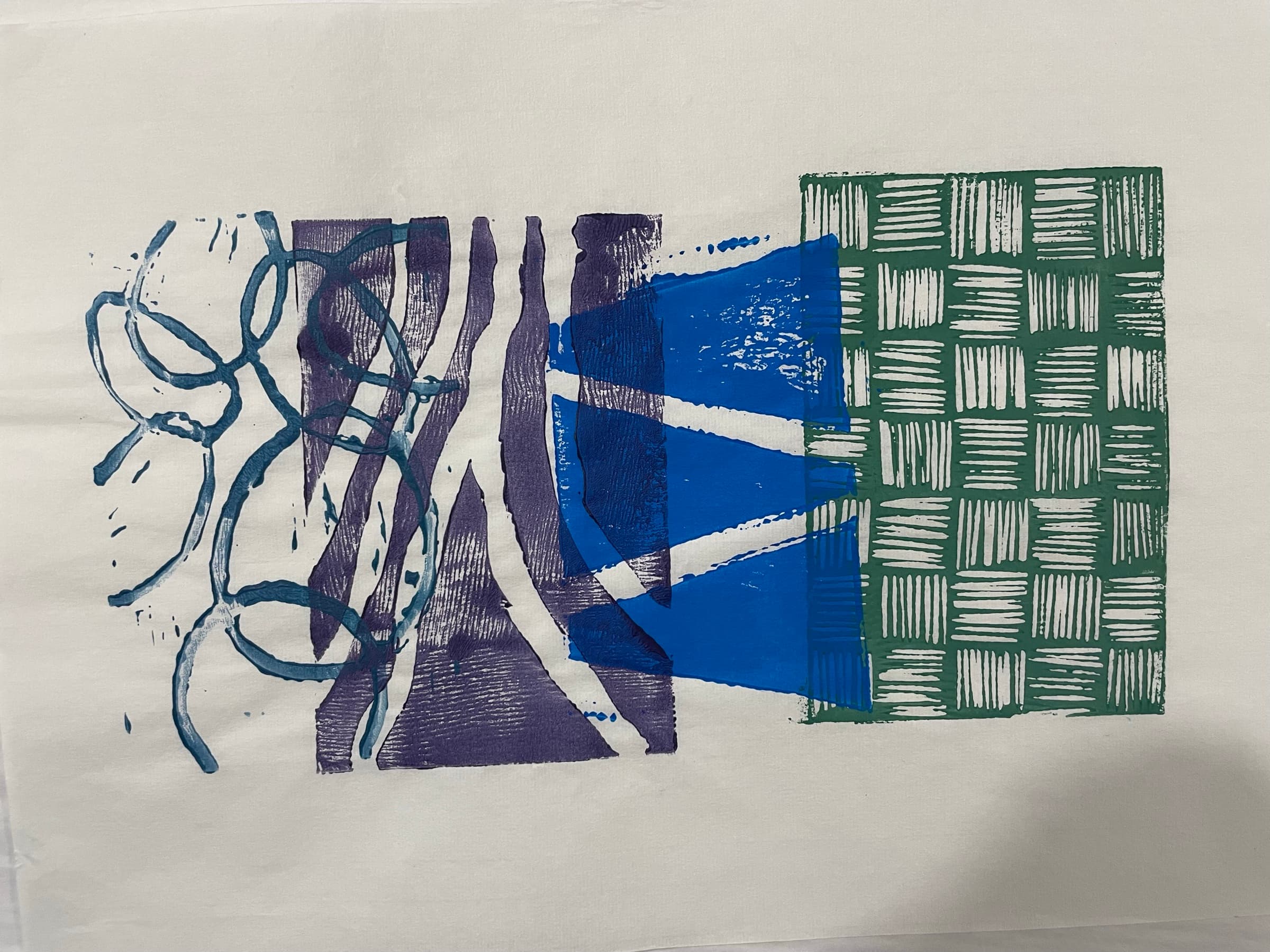 A horizontal three-block print with the dot-field block carrying the foreground.