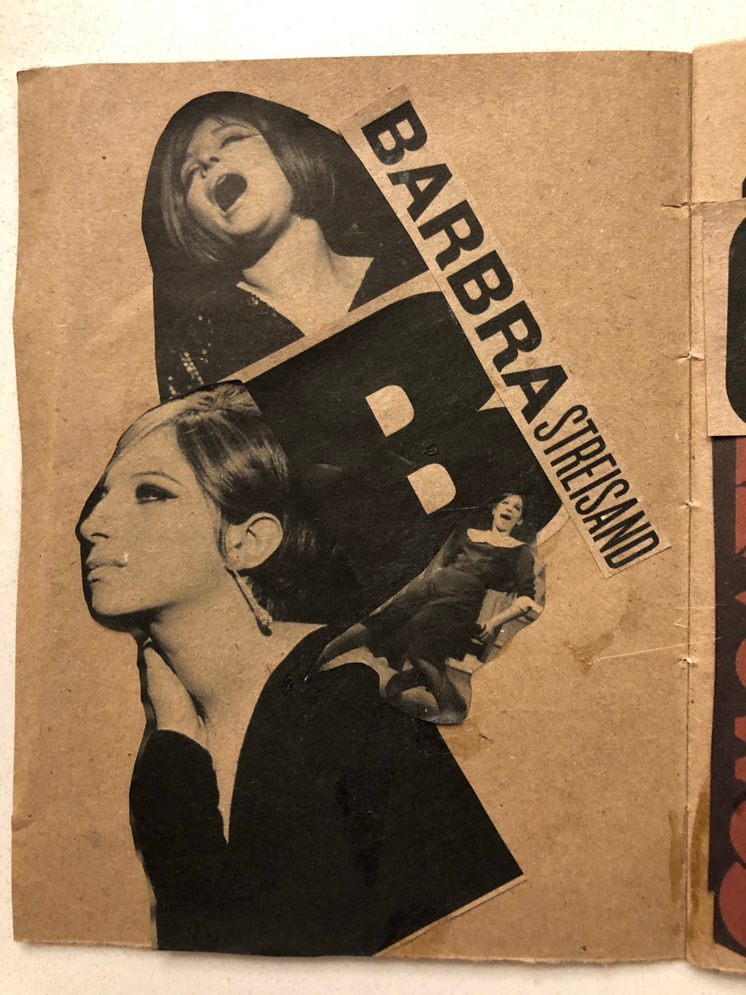 Letter spread from the handmade book: different letter, same craft-paper-and-cut-photograph technique