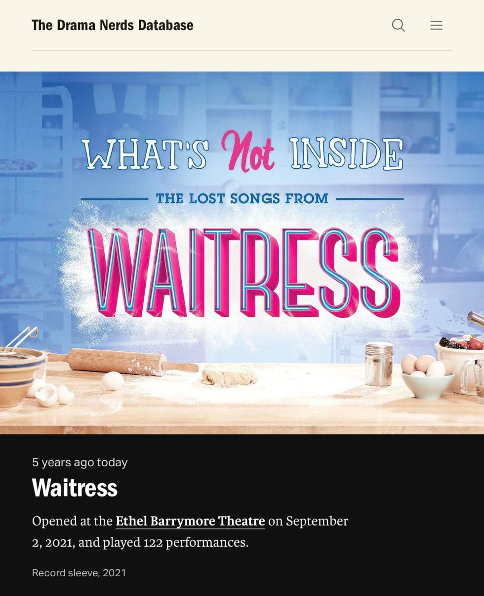 The Drama Nerds Database: What's Not Inside - The Lost Songs from Waitress