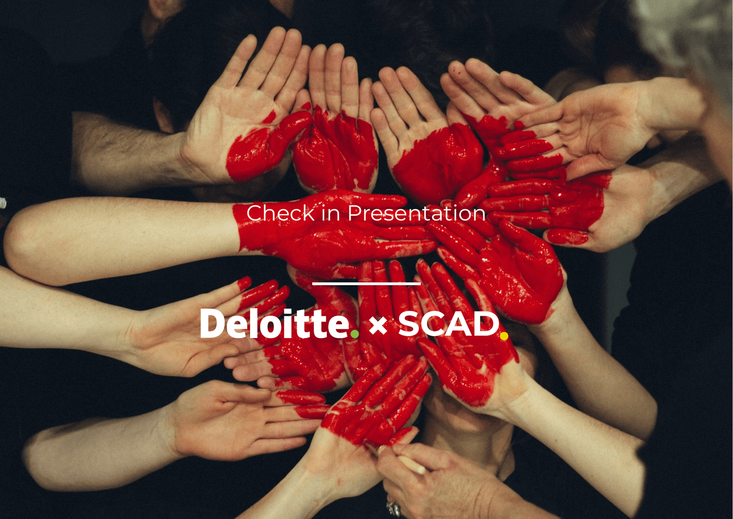 The Social Care check-in deck cover: a ring of hands cupped together into the shape of a heart, under the Deloitte and SCAD marks
