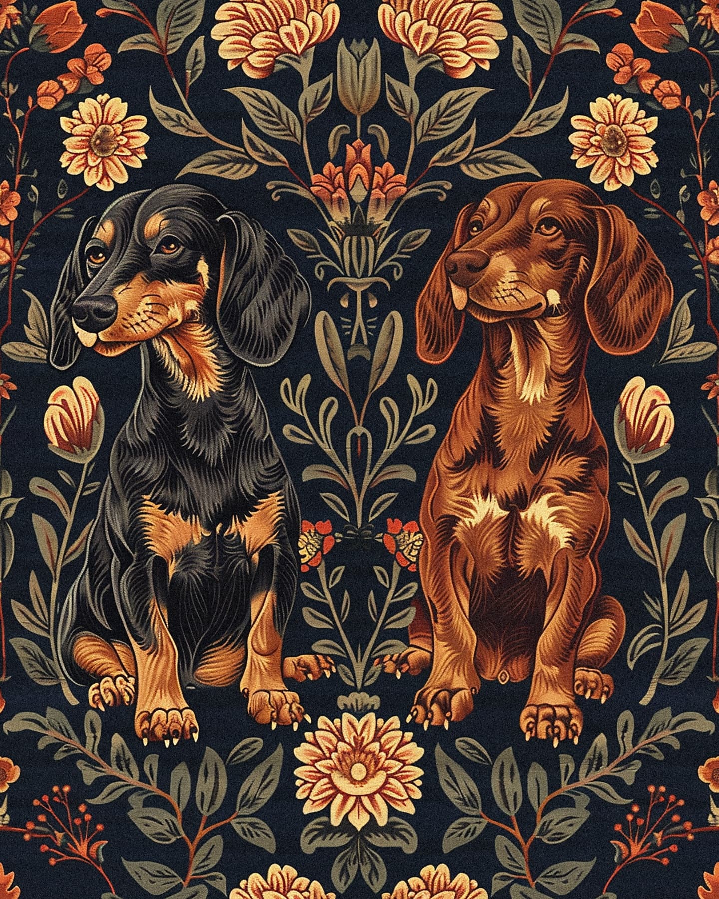 Dachshunds: dachshund floral duo pattern