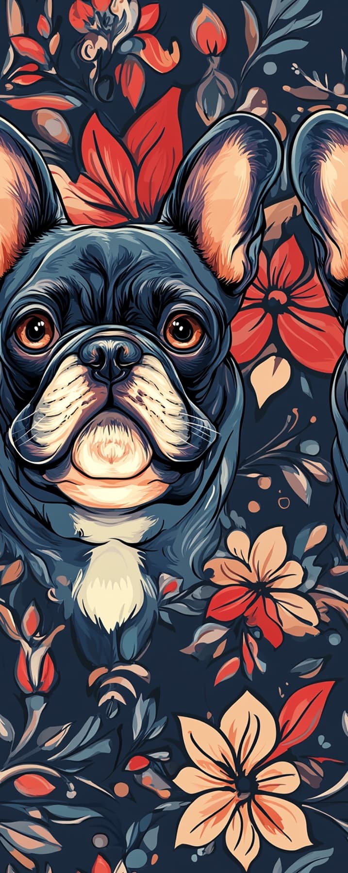 French Bulldogs: dark fantasy floral pattern featuring frenchies