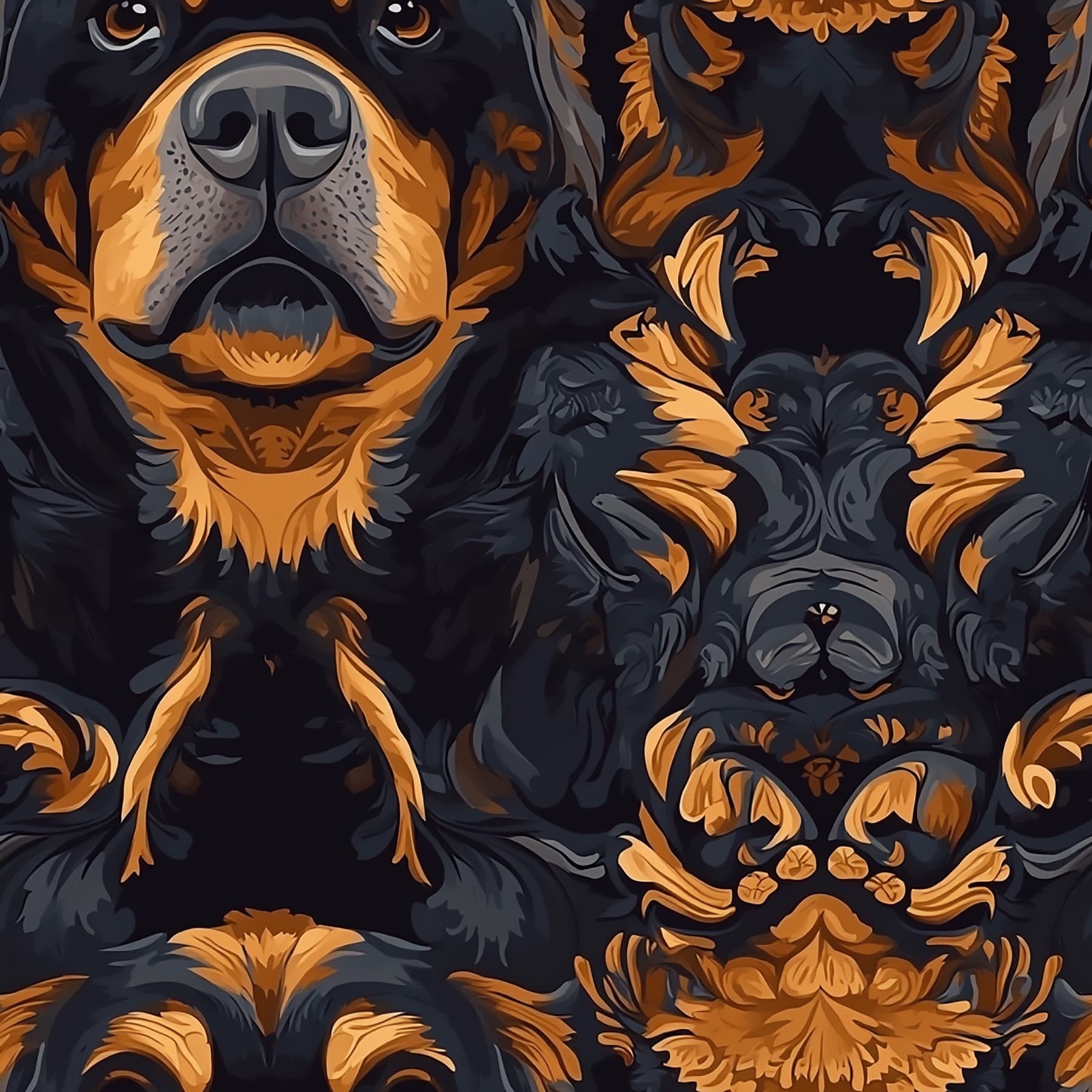 Rottweilers: antique floral rottie pattern