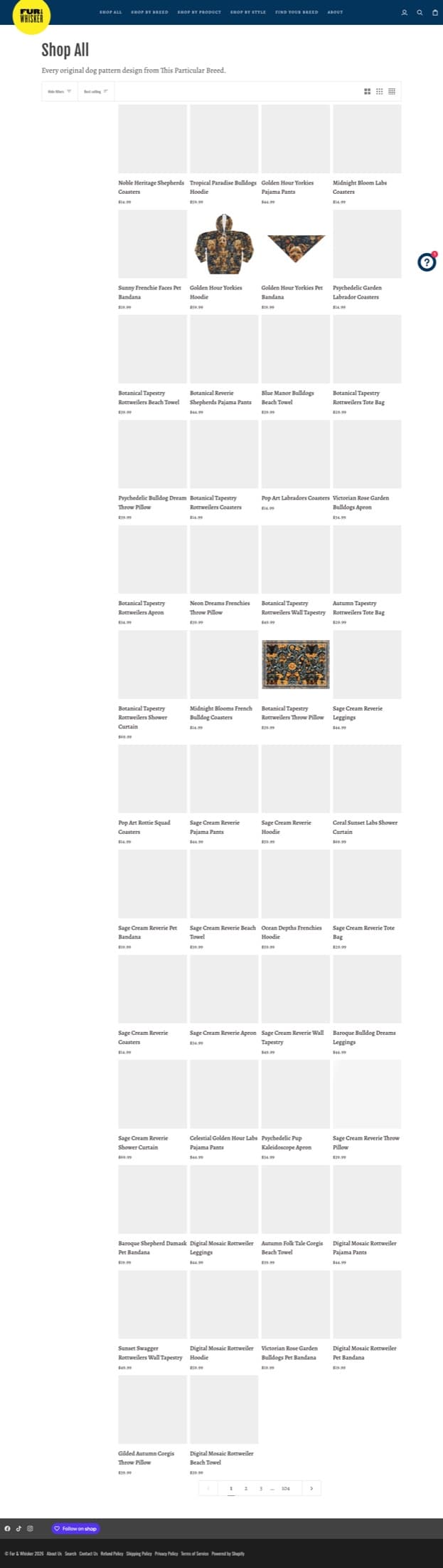 Shop All: the full catalog as a single grid, every product across every breed in one view