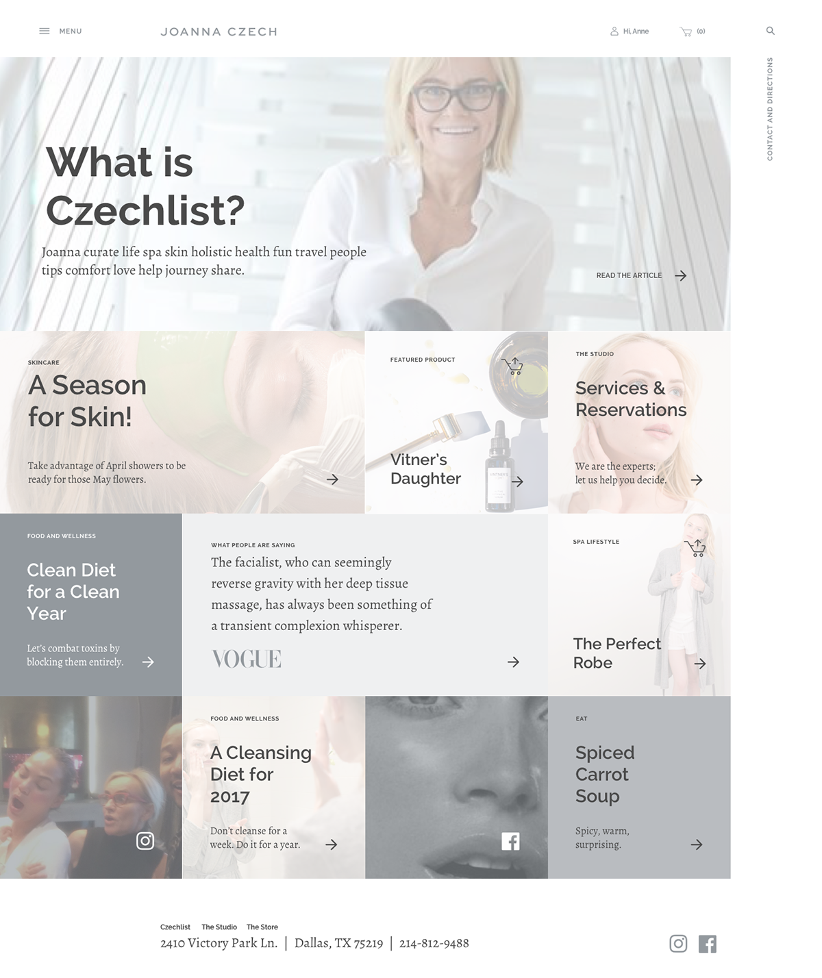 The Joanna Czech storefront homepage: quiet typography, generous photography, clear product hierarchy, no ornament that doesn't earn its place.